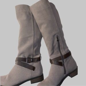 LIMELIGHT TAUPE KNEE-HIGH SIDE LOW ZIPPER RIDING BOOTS NEVER WORN•S/8